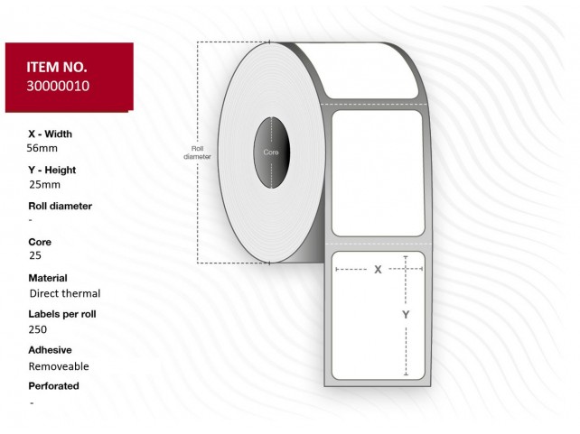 Capture Label 56x25 - Core 25. White.  Top-coated. DT. Removable.