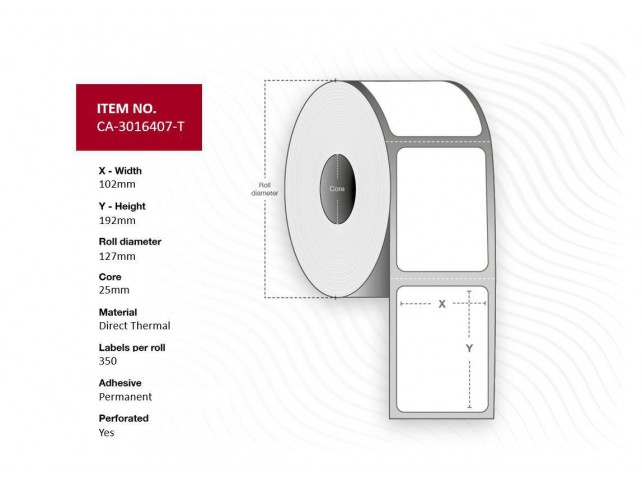 Capture Label 102 x 192mm, Core 25mm,  Direct Thermal, Uncoated,