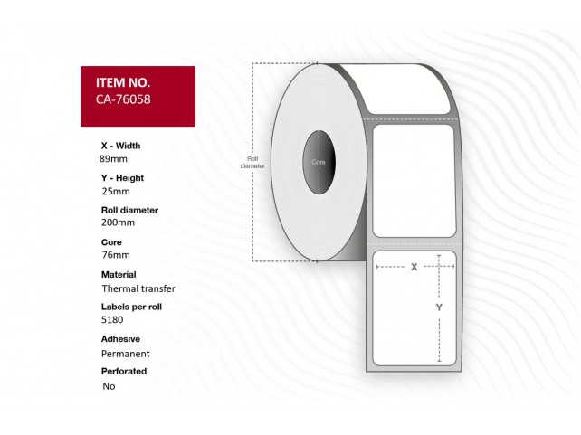 Capture Label 89x25mm, Core 76mm.  Thermal Transfer, Coated,