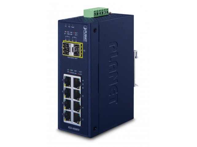 Planet IP30 Industrial 8-P 10/100/100  + 2-P 100/1000X SFP Ethernet