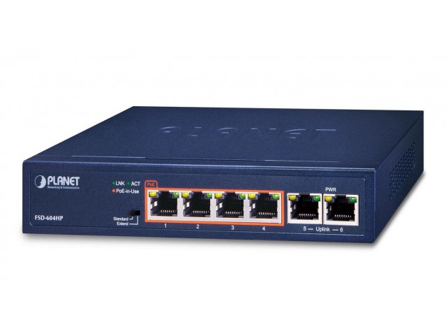 4-Port 10/100TX 802.3at POE  + 2-Port 10/100TX Desktop