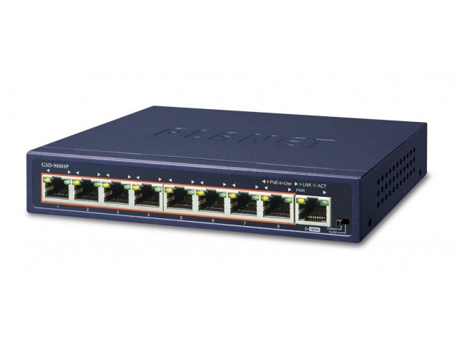 Planet 8-Port 10/100/1000 Gigabit  802.3at POE Ethernet Switch