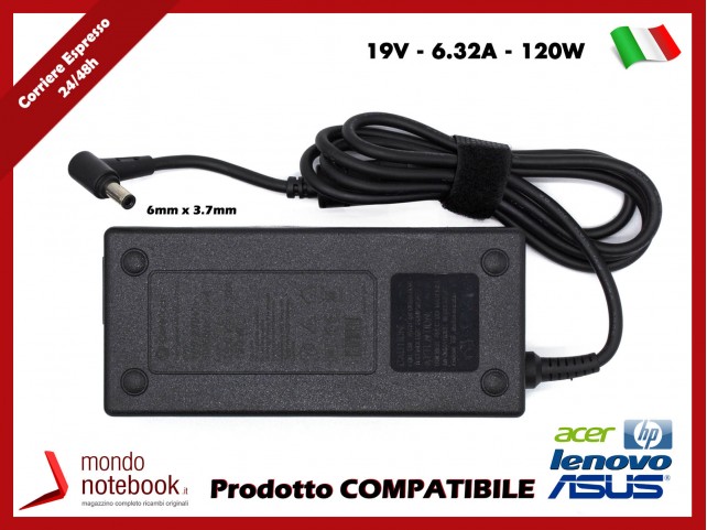 Alimentatore Compatibile Asus Lenovo Acer HP 120W 19V 6.32A (6mm x 3.7mm)