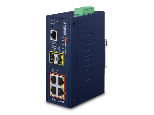 Planet IP40 Industrial L2+/L4 4-Port  1000T 802.3at PoE + 2-Port