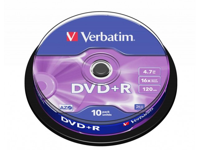 Verbatim DVD+R  16X 4.7GB Branded  Matt Silver,10 Pack