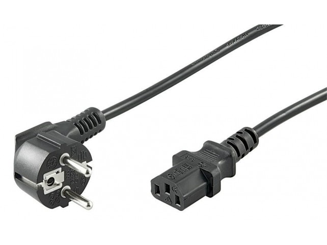 Power Cord 1.8m Black IEC320  Angled Schuko to C13 H05VV-F,