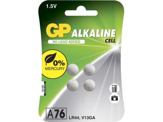 GP Batteries GP ALKALINE BUTTON CELL LR44  Blister with 4 batteries. 1.5V