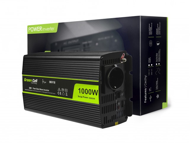 Green Cell ® Voltage Car Inverter 24V to 230V, 1000W Full Sine Wave