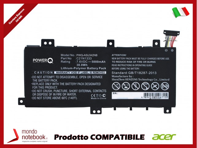 Batteria PowerQ per Asus J550LA 5000 mAh 7.6V P/N 0B200-00860000 Nero
