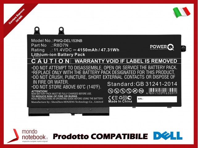 Batteria PowerQ per DELL Inspiron 7506 4150 mAh 11.4V P/N 49HG8 Nero