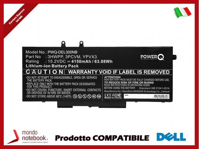 Batteria PowerQ per DELL Latitude 14 5410 4150 mAh 15.2V P/N 3HWPP Nero