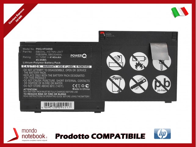 Batteria PowerQ per HP EliteBook 720 G1(J8X18AA) 4140 mAh 11.1V P/N 716725-171 Nero