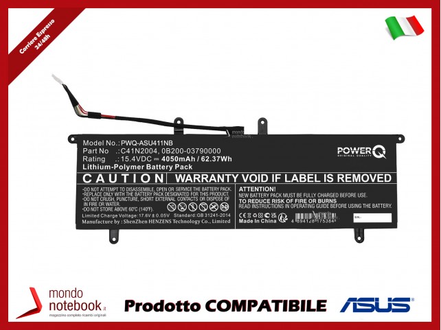 Batteria PowerQ per Asus ZenBook 14 UX482E 4050mAh 15.4V P/N 0B200-03790000 C41N2004
