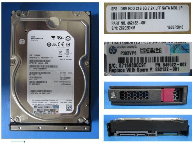 Hewlett Packard Enterprise 2TB SATA Hard Drive 6Gb/s  7200rpm 3.5-inch LFF, LP Hot