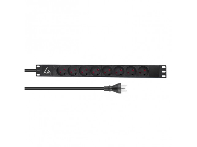 Lanview 19'' rack mount power strip,  1U, 13A with 8 x danish type