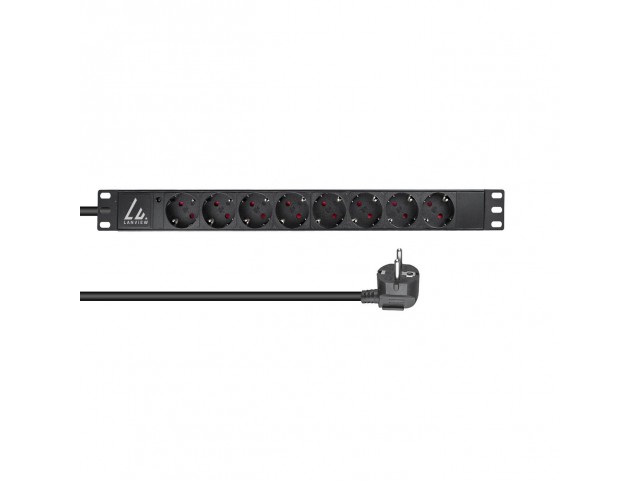 Lanview 19'' rack mount power strip,  1U, 16A with 8 x Schuko type