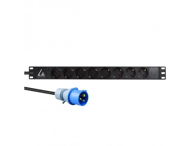 Lanview 19'' rack mount power strip,  1U, 16A with 8 x Schuko type