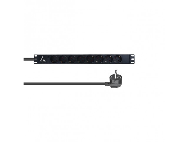 Lanview 19'' rack mount power strip,  1U, 16A with 8 x Schuko type