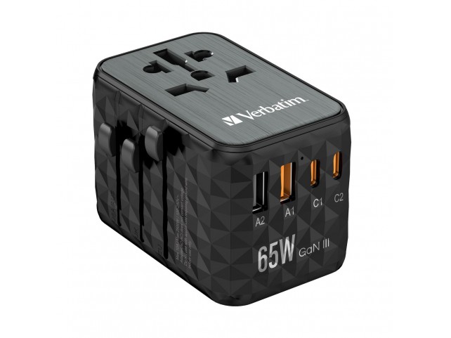 Verbatim UTA-05 GaN III Universal  Travel Adapter with 2x USB-C