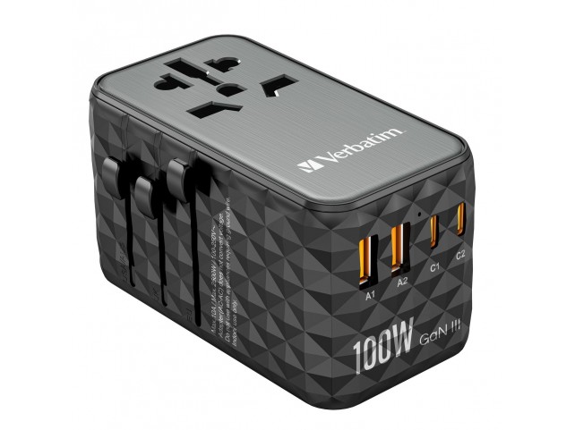 Verbatim UTA-06 GaN III Universal  Travel Adapter with 2x USB-C