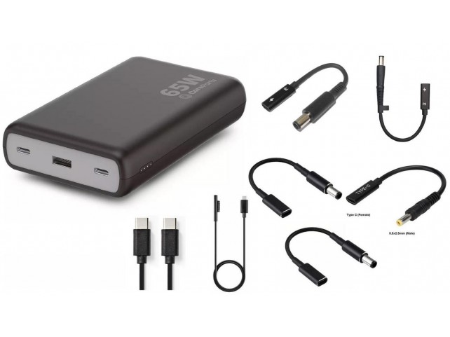 CoreParts USB-C PD65W Power bank 20.000  mAh W126091221, Black, with 7