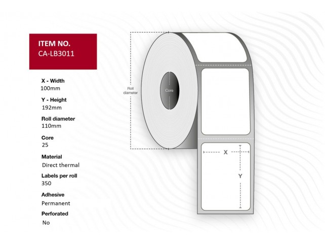 Capture Label 100x192, Core 25,  Diameter 110 mm. Thermal