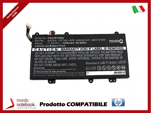 Batteria PowerQ per HP 17t-u000 5200 mAh 11.55V P/N 849048-421 Nero