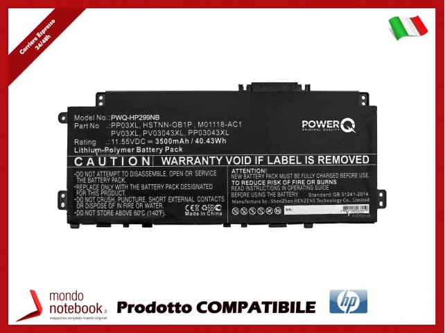 Batteria PowerQ per HP Pavilion 13-BB 3500 mAh 11.55V P/N HSTNN-DB9X Nero