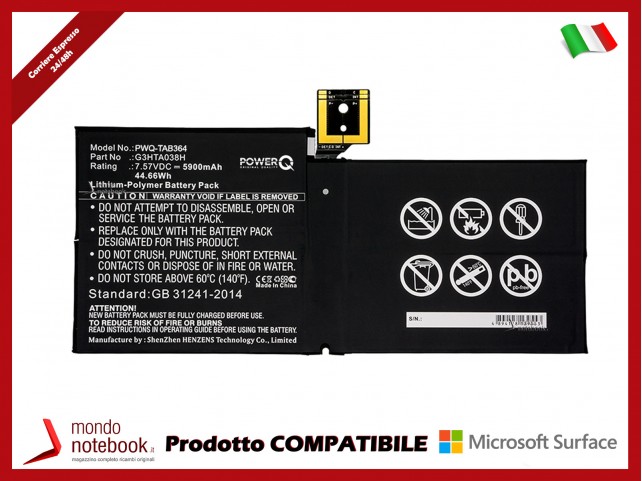 Batteria PowerQ per Microsoft Surface Pro 5 5900mAh 7.57V P/N DYNM02
