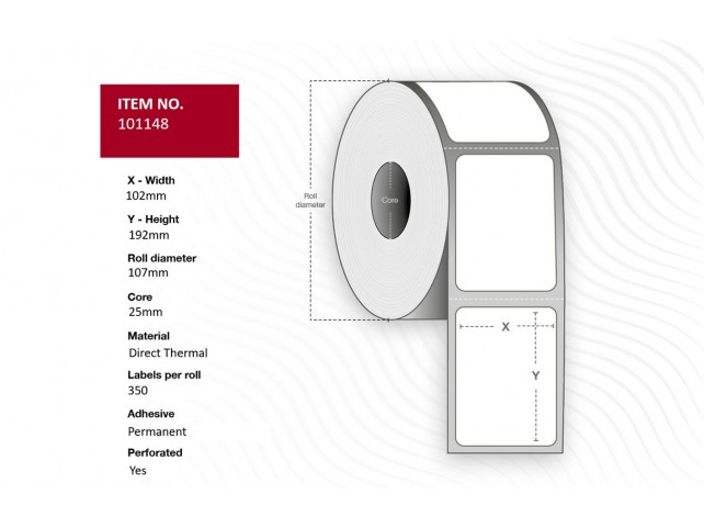 Capture Label 102x192 - Core 25.  White. Uncoated. DT.