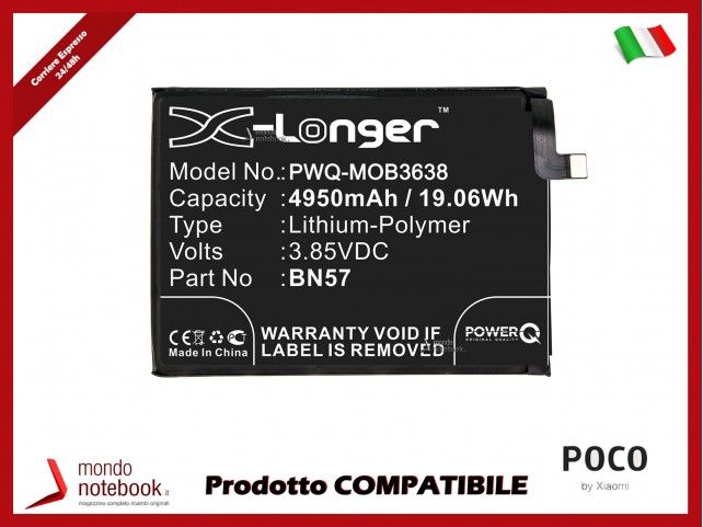 Batteria PowerQ per Poco M2007J20CG 4950mAh 3.85V P/N BN57