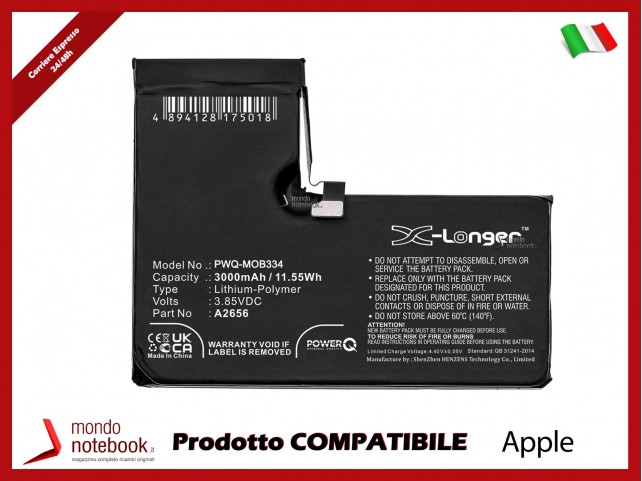 Batteria PowerQ per Apple A2640 3000mAh 3.85V P/N A2656