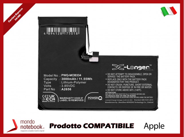 Batteria PowerQ per Apple 13 A2640 3000mAh 3.85V P/N A2656