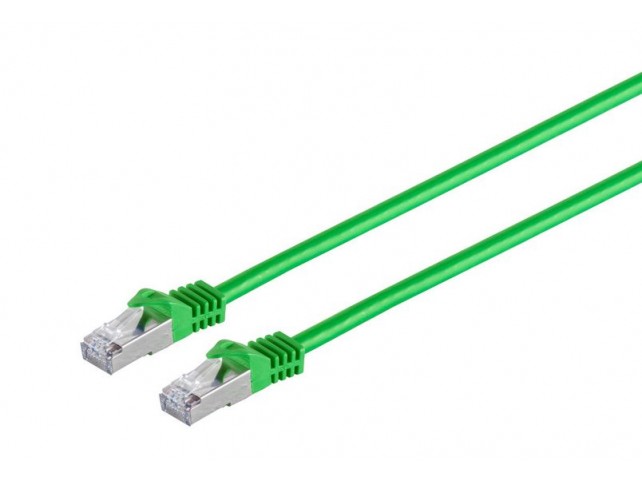 MicroConnect RJ45 patch cord S/FTP (PiMF),  w. CAT 7 raw cable 0.25m Green