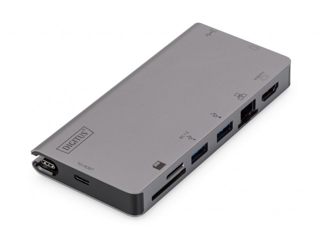 Digitus USB-C Multiport Travel Dock,  8 Port, gray 2x video, 2x USB