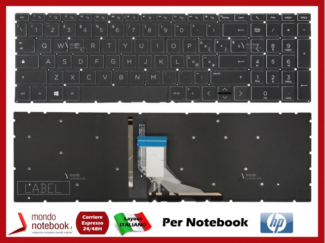 Tastiera Notebook HP 15-DA 15-DB 15-DR 250 255 G7 G8 (Nera con contorno Bianco) Italiana Retroill