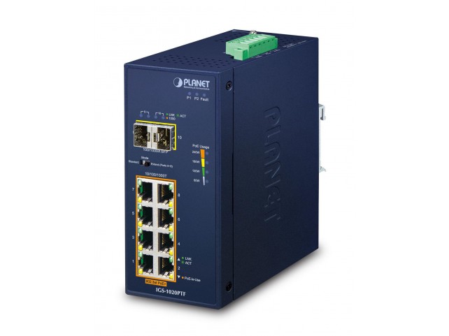 Planet IP30 Ind 8-P 10/100/1000T  802.3at PoE + 2-Port 100/1000X
