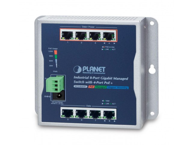 Planet IP30, IPv6/IPv4, 8-P 1000TP  Wall-mount Managed Ethernet