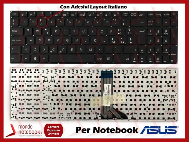 Tastiera Notebook ASUS X551 X551C X551CA (SENZA FRAME) (FLAT CORTO) Con Adesivi Layout Italiano