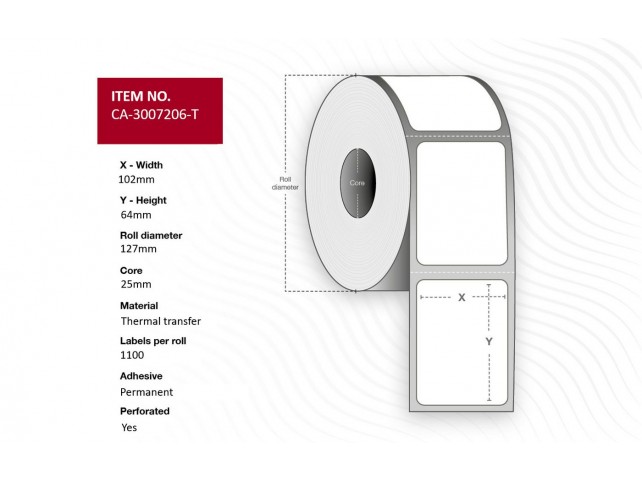 Capture Label 102 x 64mm Core 25mm,  Thermal Transfer, Coated,