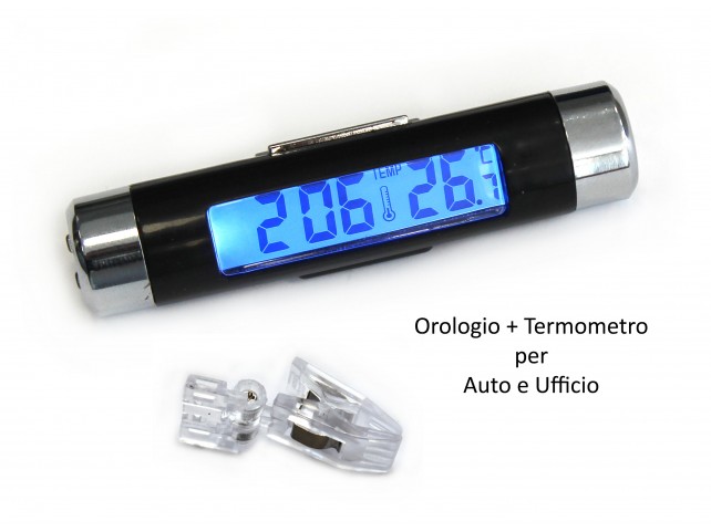 Orologio e Termometro con Clip per Cruscotto Auto o Ufficio - Backlight