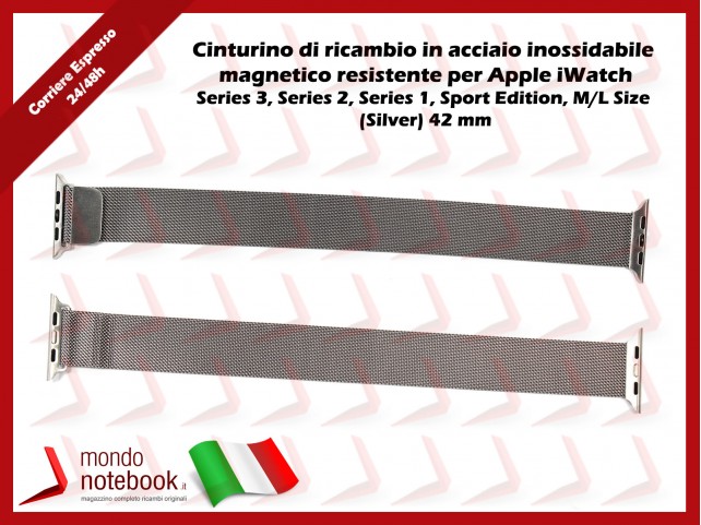 Cinturino per Apple iWatch in acciaio inossidabile magnetico Series 3, Series 2, Series 1, Sport , Edition, M/L Size (Silver) 4