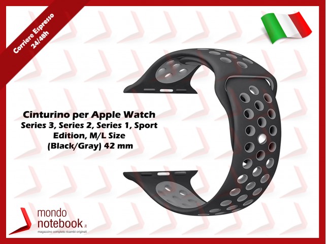 Cinturino per Apple Watch Series 3, Series 2, Series 1, Sport , Edition, M/L Size (Black/Gray ) 42 mm