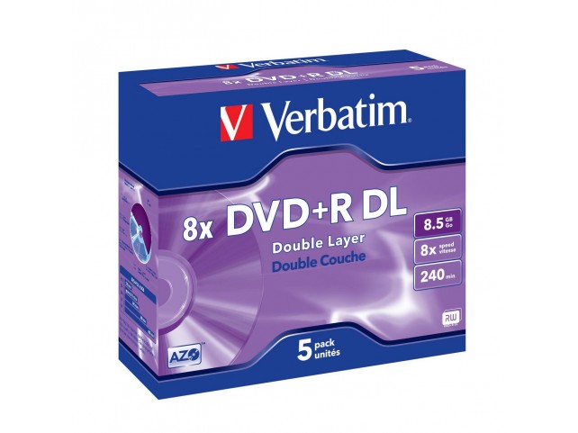 Verbatim DVD+R Double Layer 8X 8.5GB  Branded Matt Silver,5 Pack