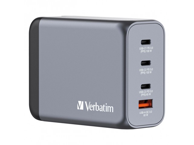 Verbatim GNC-200 GaN Charger 200W with  2 x USB-C© PD 100W. 1 x
