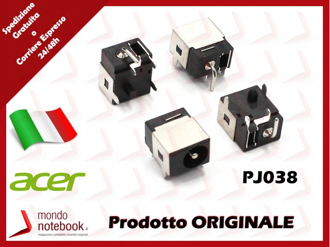 Connettore di Alimentazione DC Power Jack ACER PJ038 1,65mm Aspire 3050 3690 4520 4720 5100 Travelmate 2480 3270 Aspire One A11