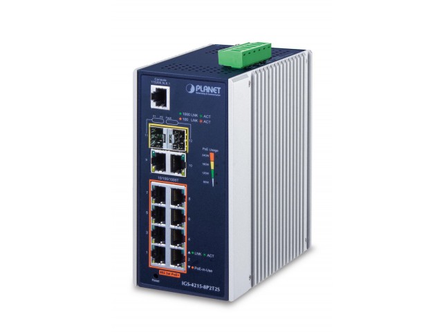 Planet IP30 Industrial L2/L4 8-Port  10/100/1000T 802.3at PoE