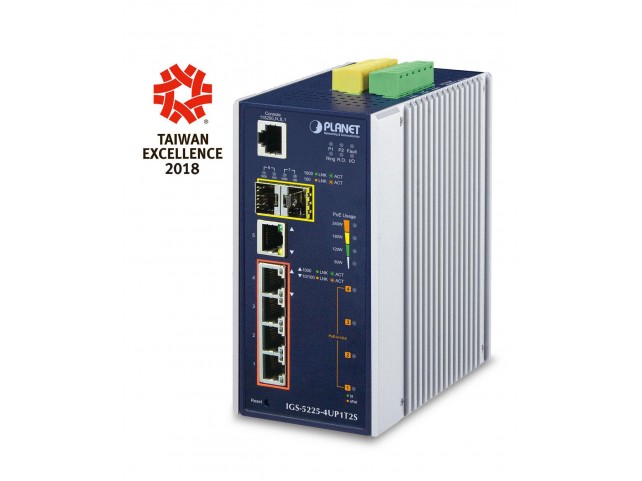 Planet IP30 Industrial L2+/L4 4-Port  60W 1000T Ultra PoE+ 1-Port