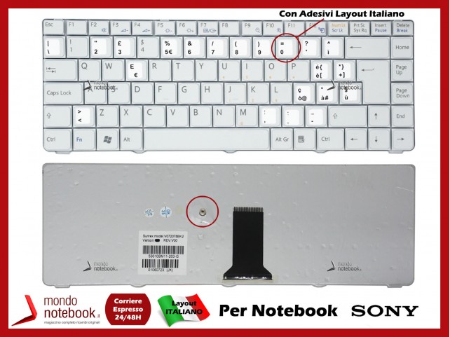 Tastiera Notebook Sony VGN-NR VGN-NS (BIANCA) Con ADESIVI LAYOUT ITALIANO