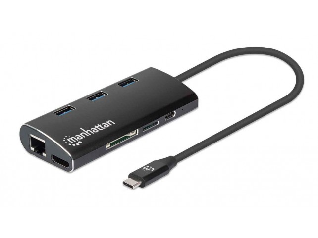 Manhattan Usb-C Dock/Hub With Card  Reader, Ports (X6): Ethernet,